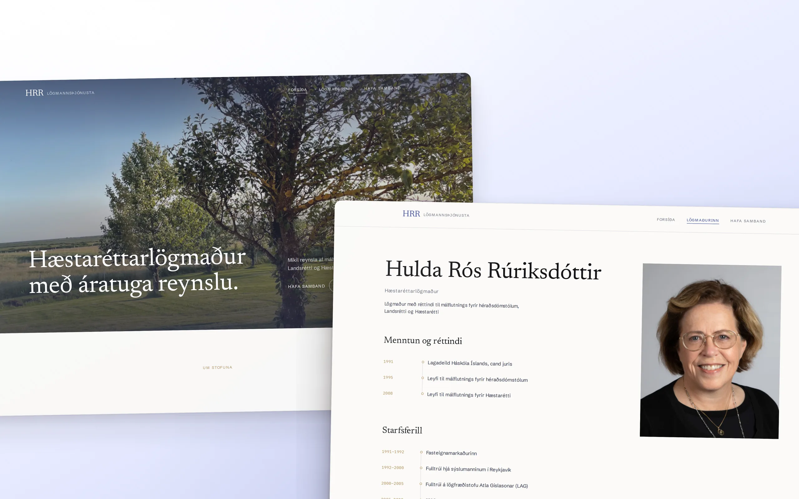 Skjámynd 1 úr vefverkefni fyrir HRR lögmannsþjónusta