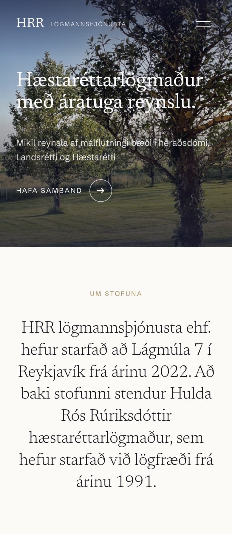 Forsíða HRR lögmannsþjónusta verkefnis