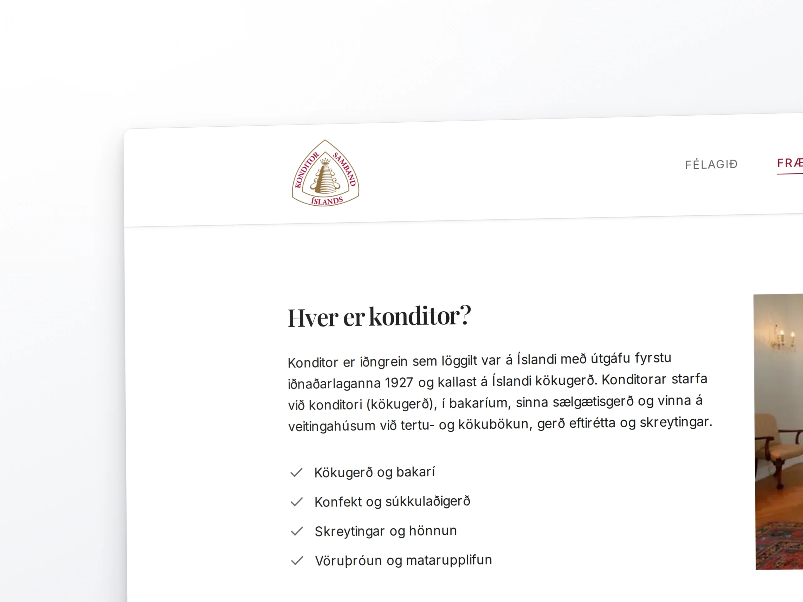 Skjámynd 3 úr vefverkefni fyrir Konditorsamband Íslands