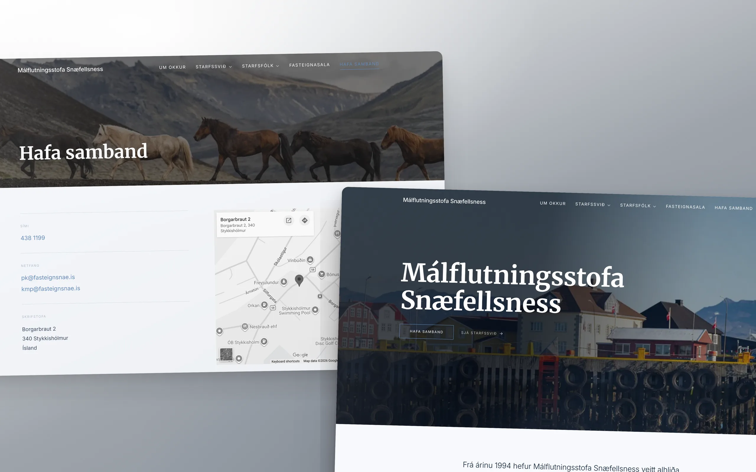 Skjámynd 2 úr vefverkefni fyrir Málflutningsstofu Snæfellsness