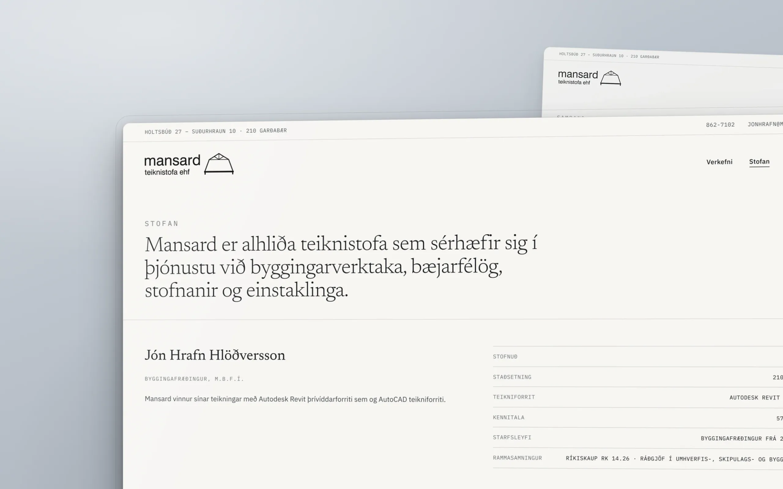 Skjámynd 3 úr vefverkefni fyrir Mansard teiknistofu