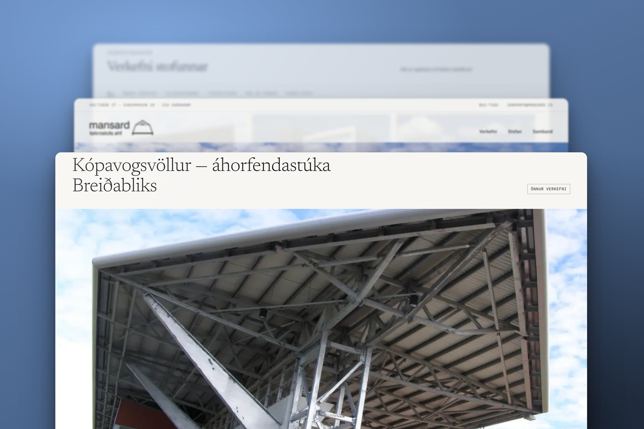 Skjámynd úr vefverkefni fyrir Mansard teiknistofu