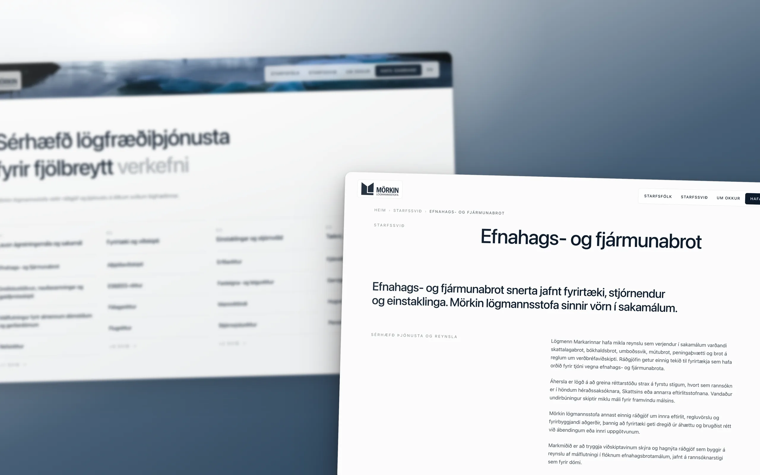 Skjámynd 3 úr vefverkefni fyrir Mörkina lögmannsstofu