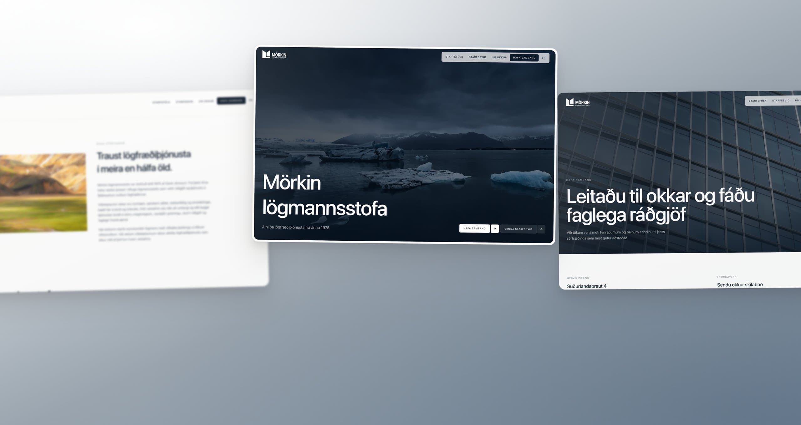 Skjámynd úr vefverkefni fyrir Mörkina lögmannsstofu