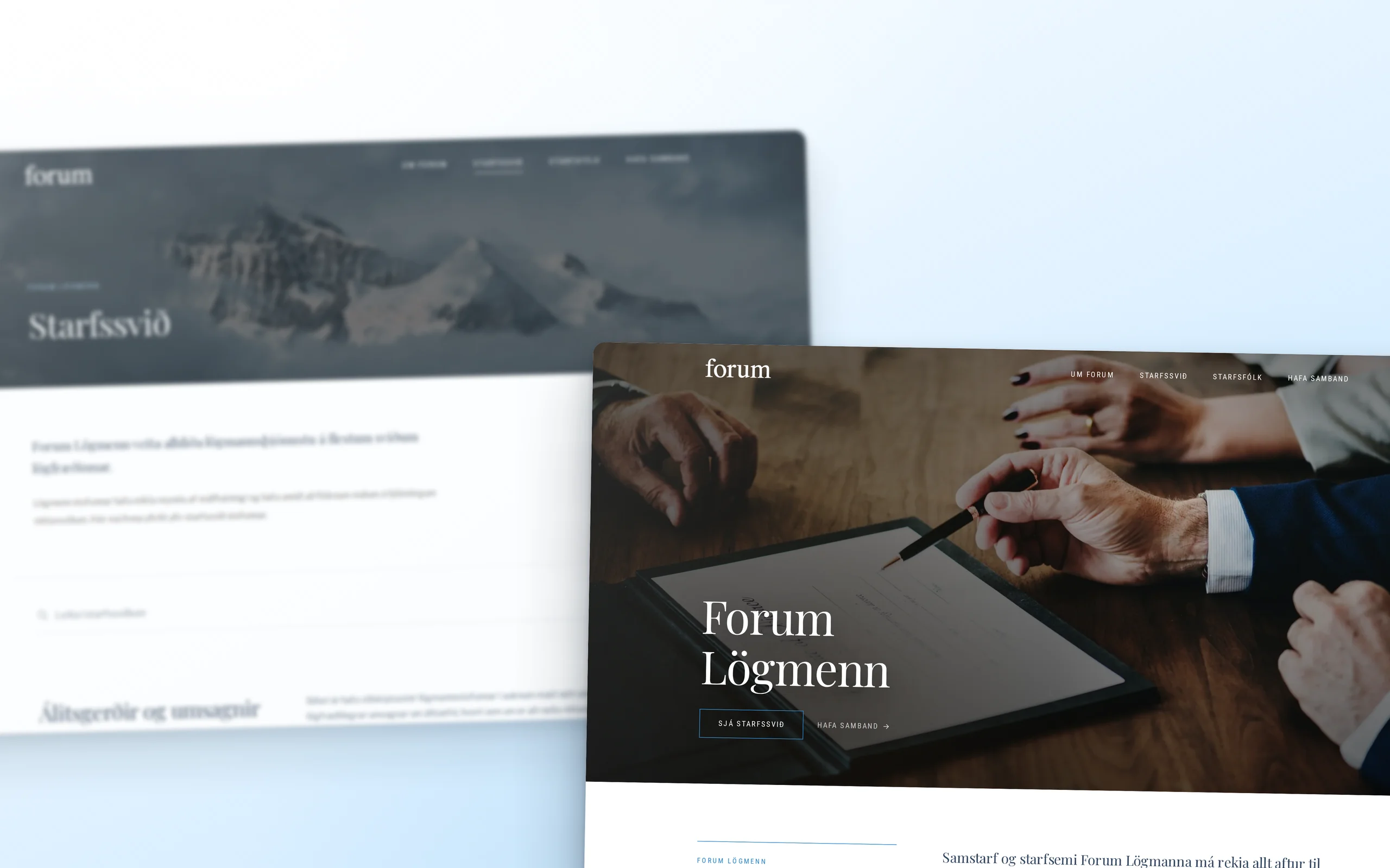 Skjámynd 1 úr vefverkefni fyrir Forum Lögmenn