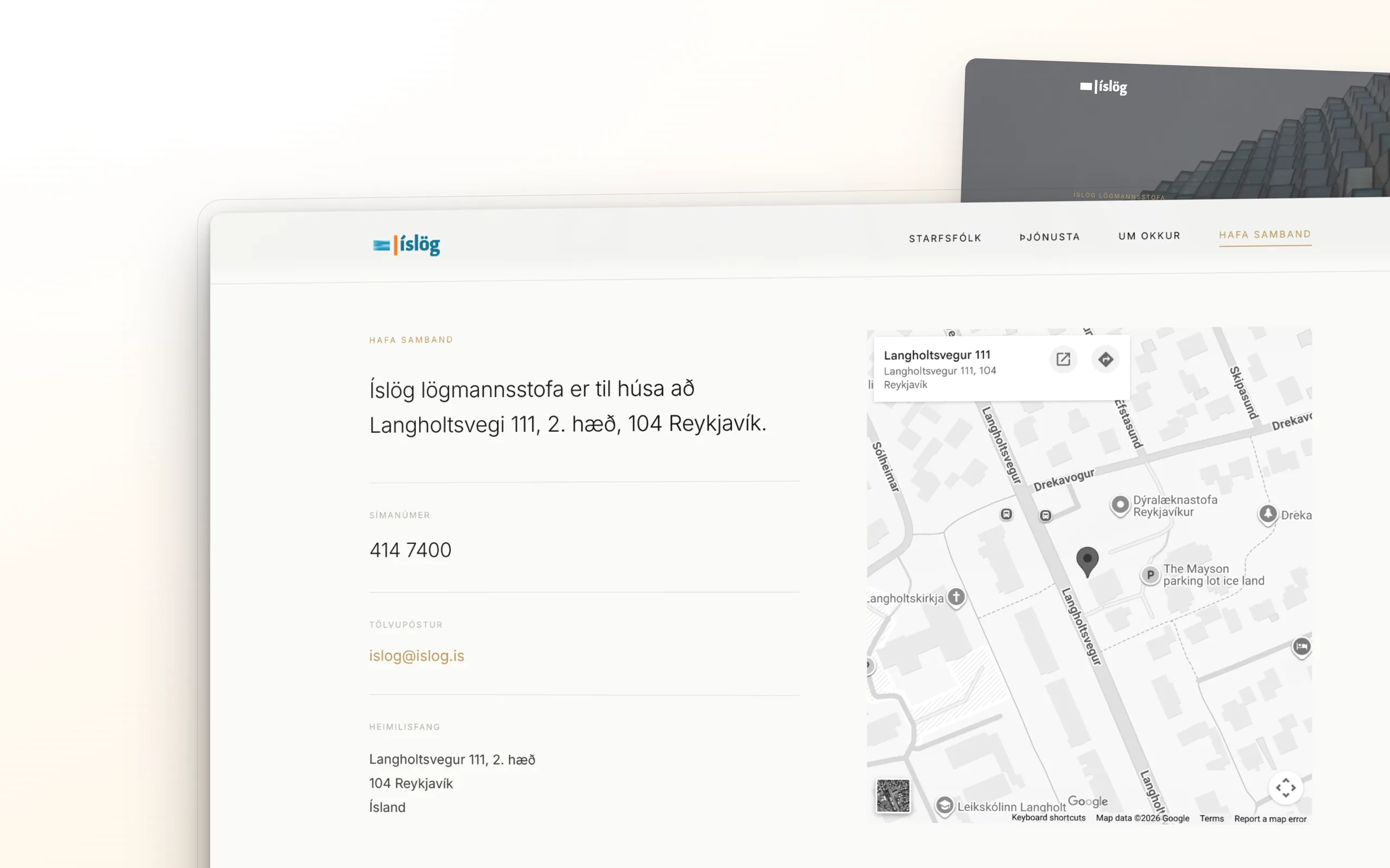 Skjámynd 4 úr vefverkefni fyrir Íslög lögmannsstofu