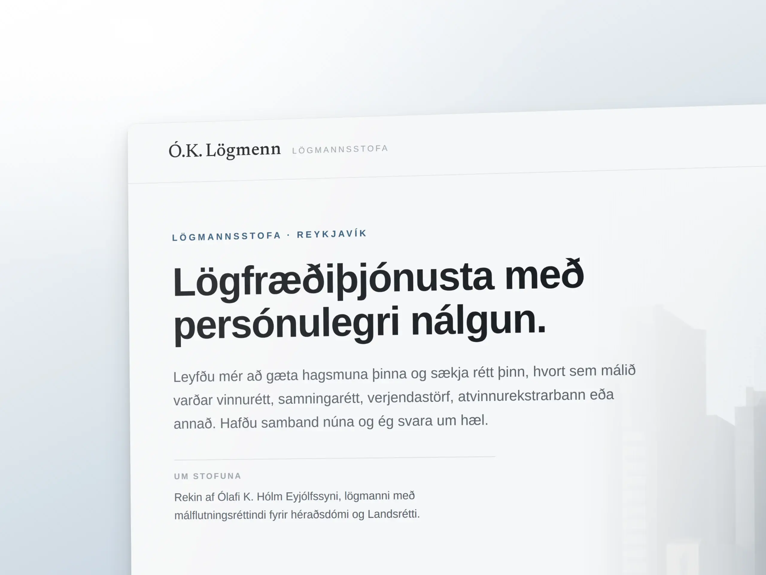 Skjámynd 5 úr vefverkefni fyrir Ó.K. Lögmenn