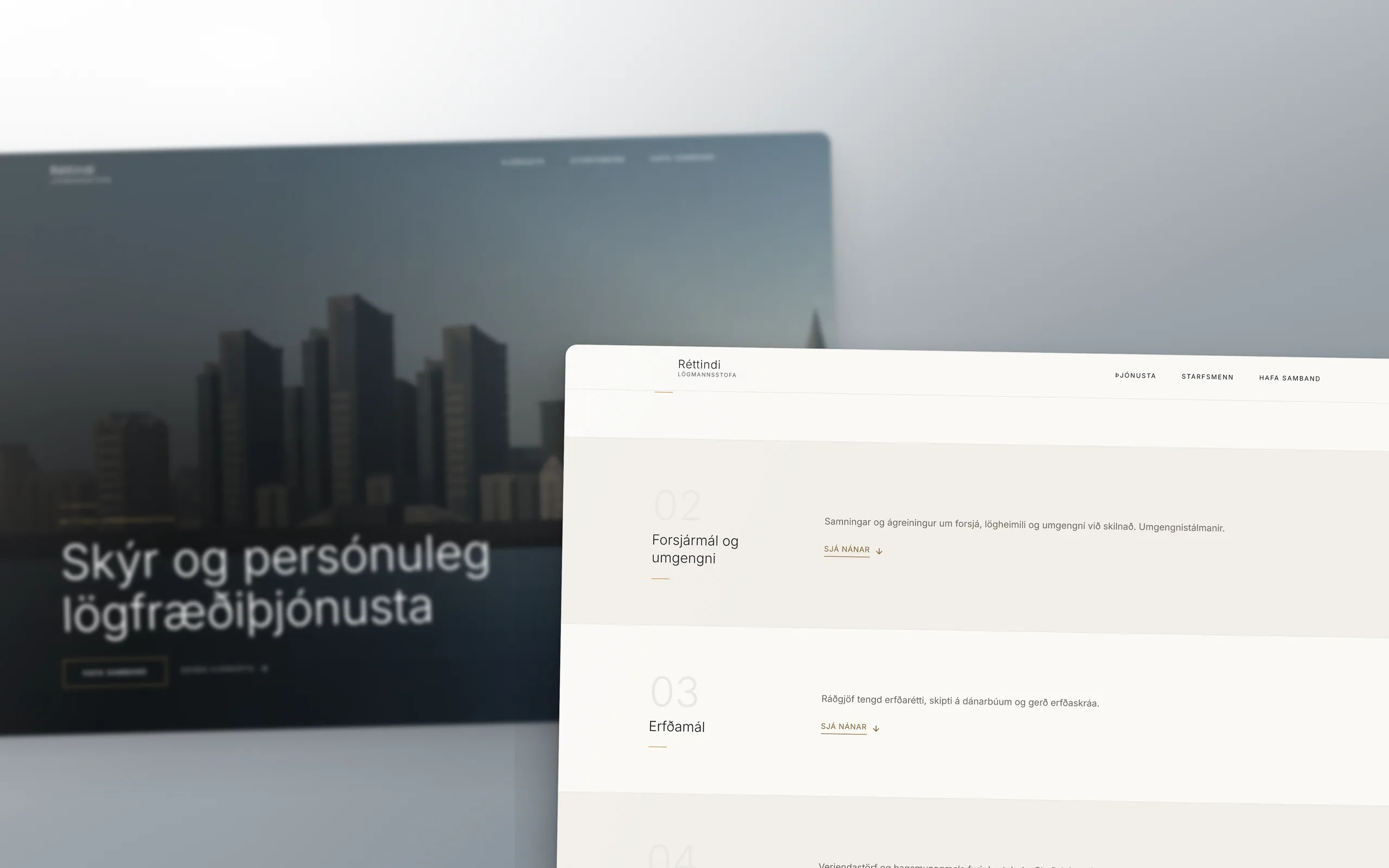 Skjámynd 1 úr vefverkefni fyrir Réttindi lögmannsstofu