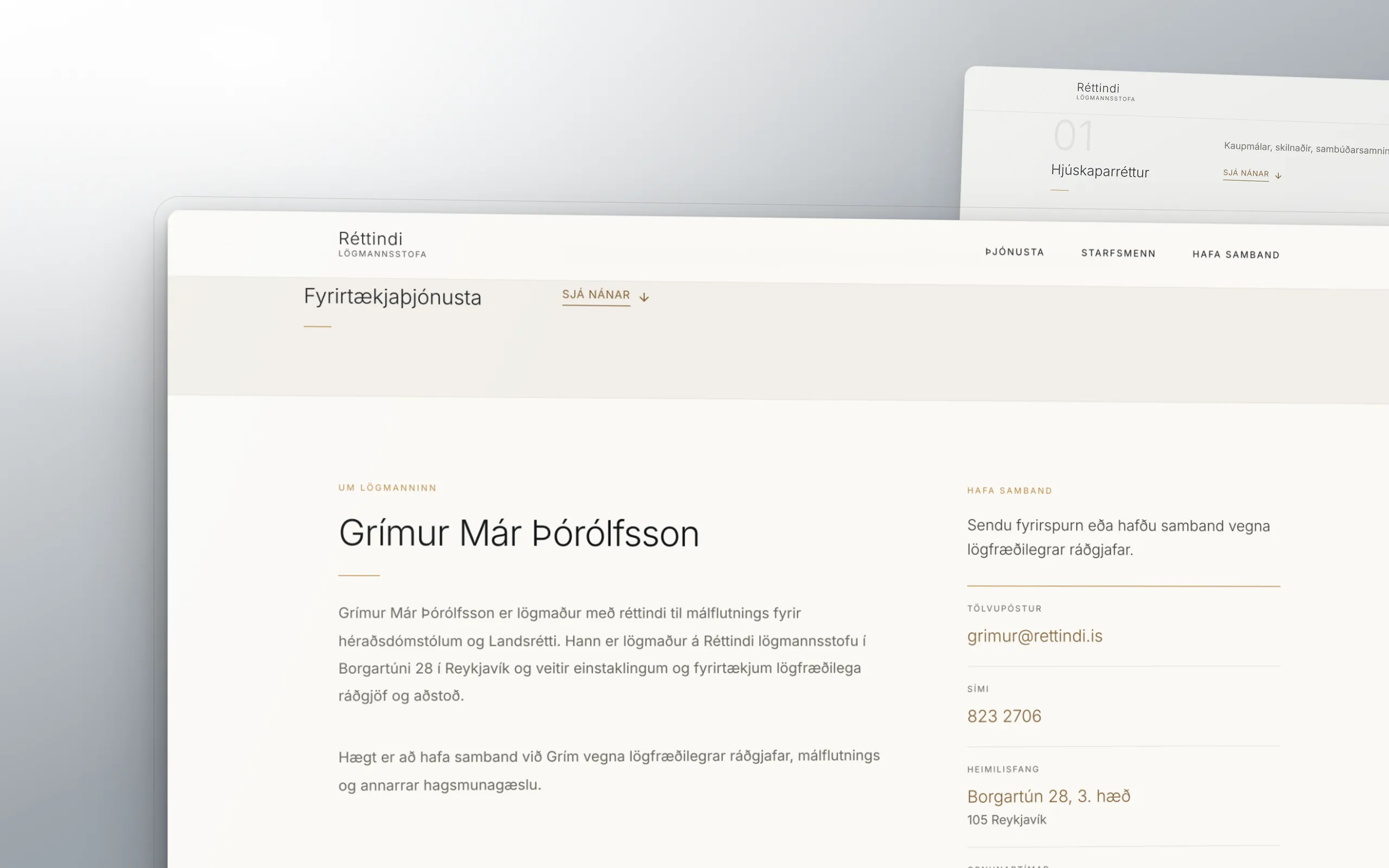 Skjámynd 2 úr vefverkefni fyrir Réttindi lögmannsstofu