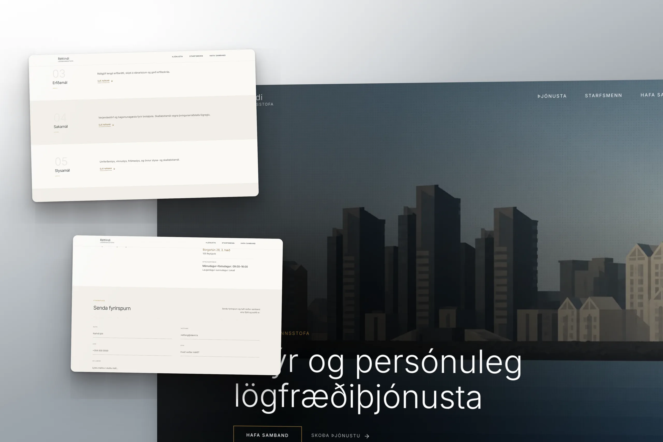 Skjámynd 3 úr vefverkefni fyrir Réttindi lögmannsstofu