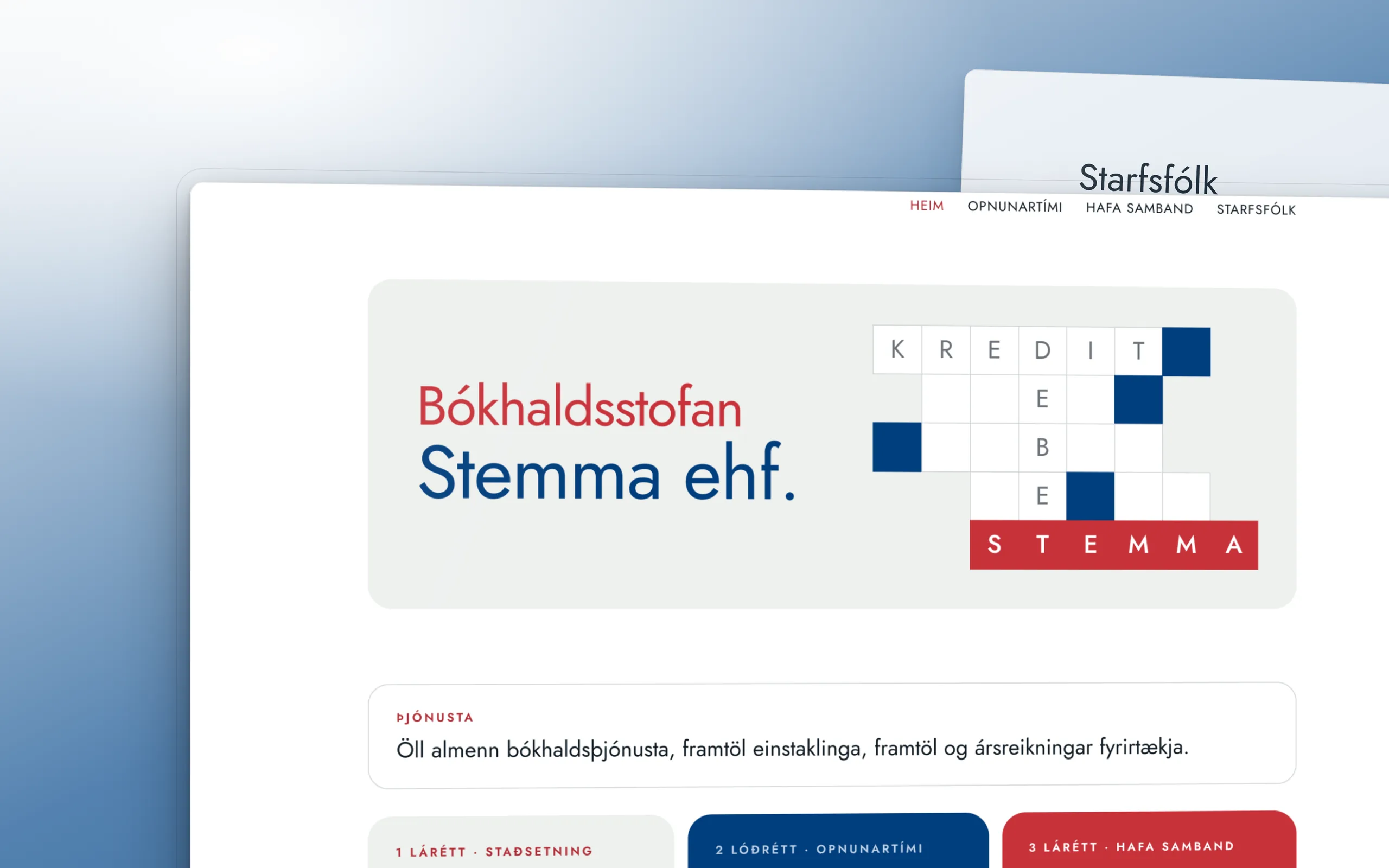 Skjámynd 2 úr vefverkefni fyrir Bókhaldsstofuna Stemmu