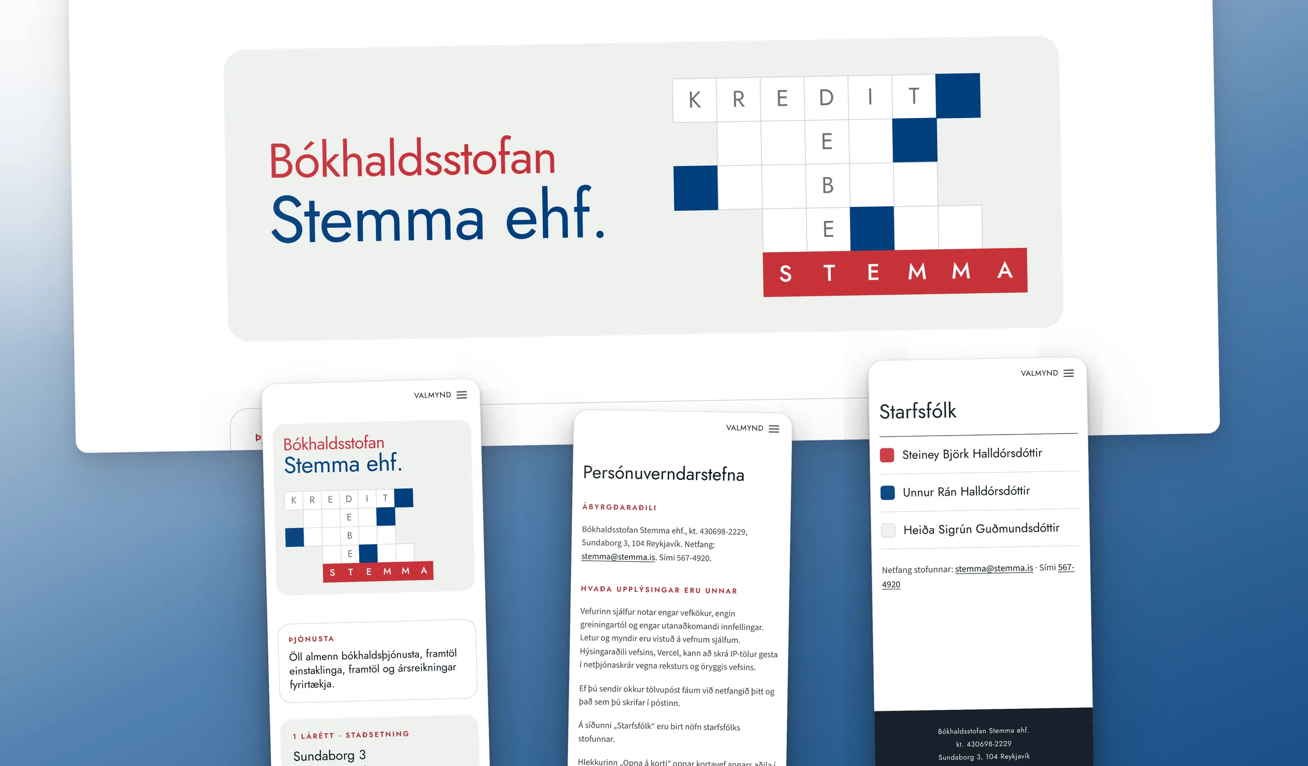 Skjámynd 4 úr vefverkefni fyrir Bókhaldsstofuna Stemmu